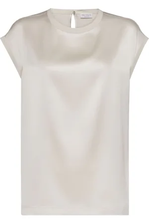 Brunello Cucinelli Cap-sleeve satin-finish blouse