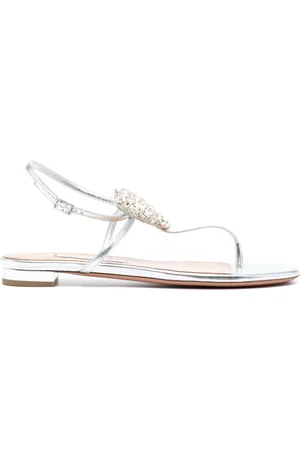 Aquazzura Crystal-embellished metallic leather sandals