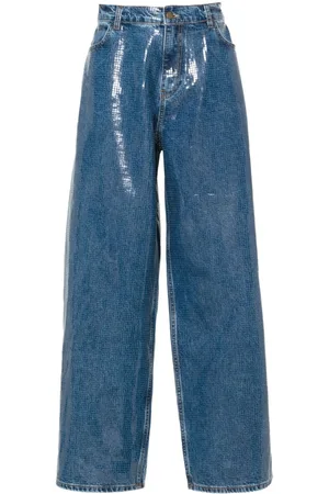 Serafini Coated-finish wide-leg trousers
