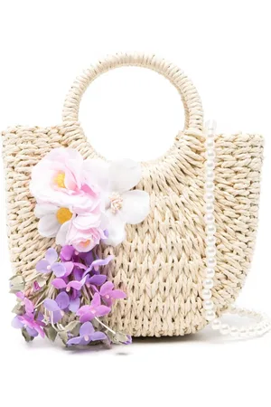 MONNALISA Floral-appliqu?? woven-raffia bag