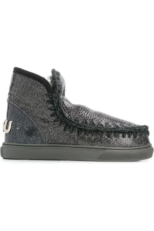 Mou Crochet stitch-trim glitter sneaker boots