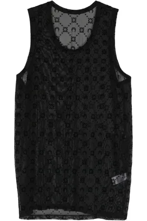 Marine Serre Logo-flocked mesh tank top