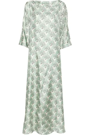 La DoubleJ Muumuu Fans-print maxi dress