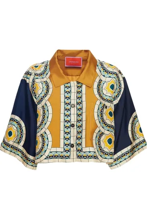 La DoubleJ Mudejar-print silk crop shirt