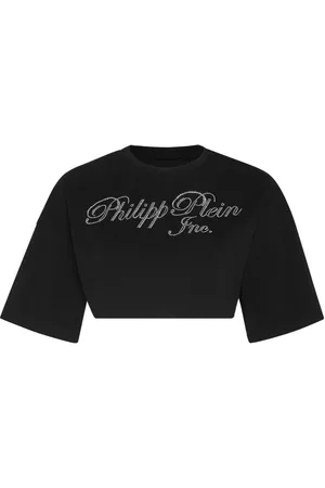 Philipp Plein Crystal-embellished logo-print cropped T-shirt
