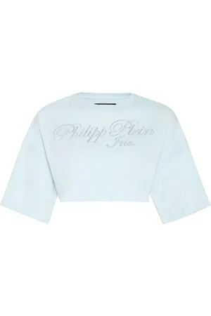 Philipp Plein Crystal-embellished logo-print cropped T-shirt
