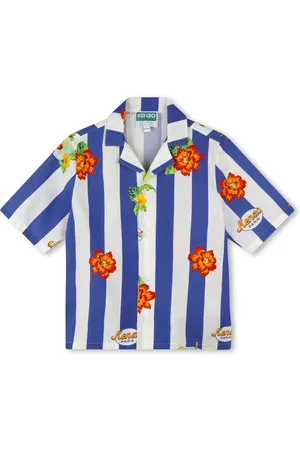 Kenzo Floral-print striped cotton shirt