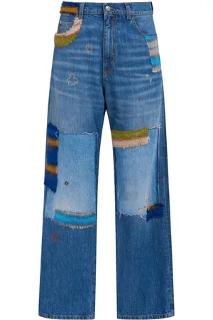 Blue Lilly jacquard-patchwork straight-leg jeans, Aries