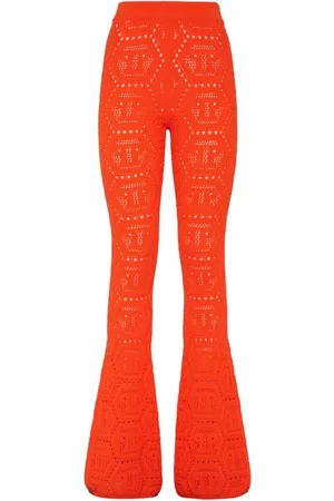Philipp Plein Monogram-intarsia bootcut trousers
