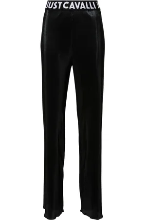 Just Cavalli Logo-waistband Faux-leather leggings in Black