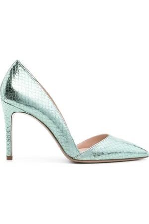 Giuseppe Zanotti Metallic Vintage Snakeskin Heels Slingback Open toe Buckle  37 | Snakeskin heels, Green heels, Slingback