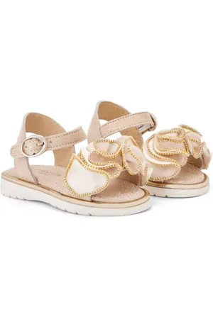 BabyWalker crystal-embellished faux-fur trim sandals - White
