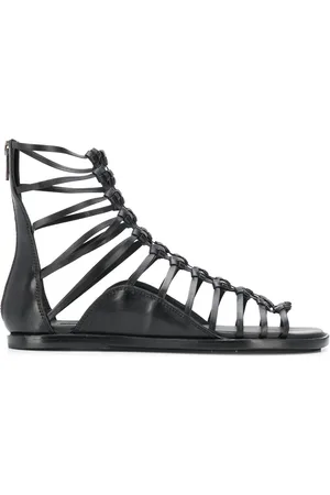 Buy Rag & Co Black Genuine Leather Gladiator Flatform Sandals online