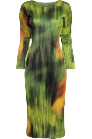 PLEATS PLEASE ISSEY MIYAKE Turnip & Spinach pliss?? midi dress