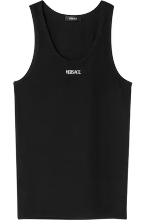 VERSACE Logo-embroidered ribbed tank top