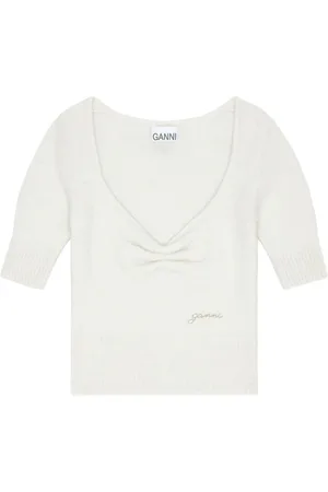 Ganni Short-sleeve ruched knit top
