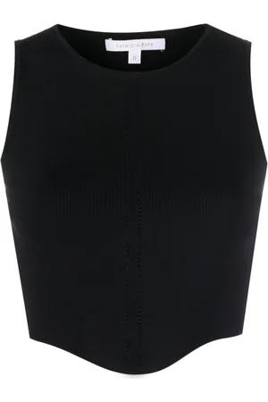 Patrizia Pepe Logo-plaque ribbed-knit cropped top