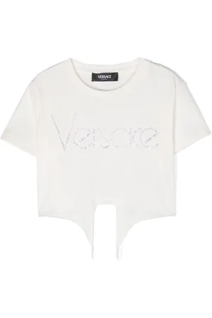 VERSACE Rhinestone-logo cotton T-shirt