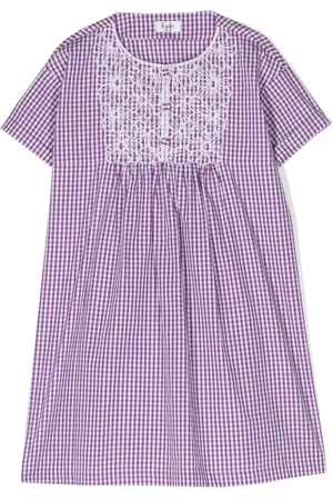 Il gufo Floral-embroidered gingham dress