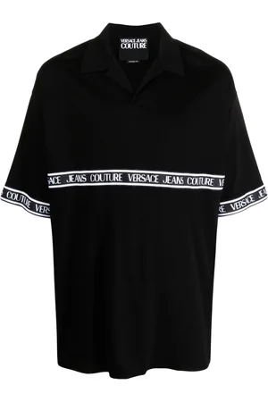 VERSACE Logo-tape cotton polo shirt