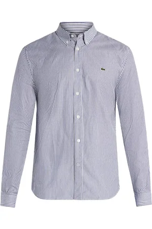 Lacoste Logo-patch striped cotton shirt