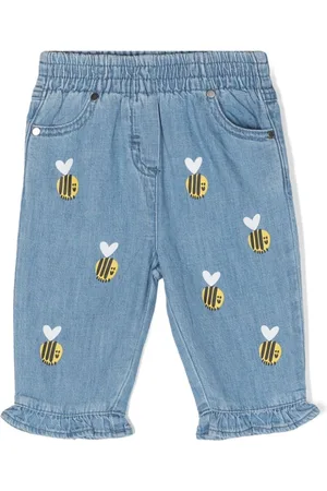 Stella McCartney Bee-print ruffle-hem jeans