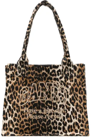 Ganni Large leopard-print canvas tote bag