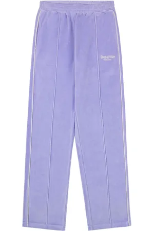 Sporty & Rich Script logo-embroidered velour track pants