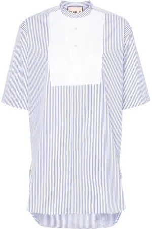 Plan C Halo-stripe panelled cotton shirt