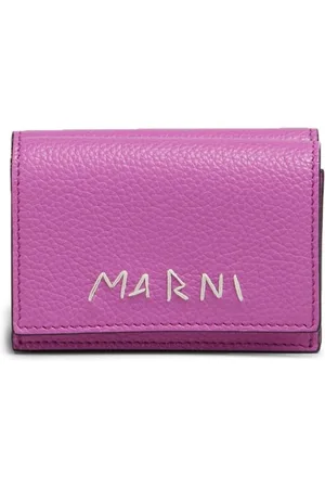 Marni Logo-embroidered tri-fold leather wallet