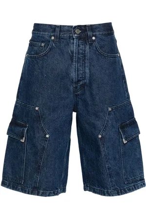 Palm Angels Logo-embroidered denim shorts