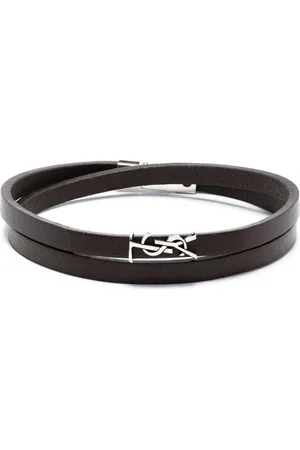 Saint Laurent YSL Leather Cuff Bracelet, Black - Bergdorf Goodman