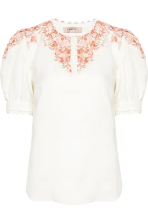 Twin-Set Floral-print chambray blouse
