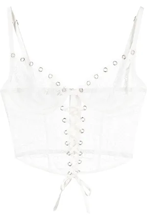FLEUR DU MAL Eyelet-embellished lace-up bustier