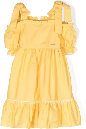 PATACHOU Bow-detailed ruffled cotton dress