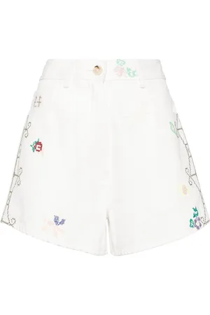 FORTE FORTE Floral-embroidered denim shorts