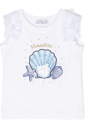 MONNALISA Logo-embroidered shell-print top