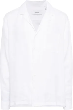 LARDINI Spread-collar flax shirt