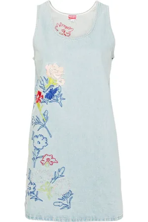 Kenzo Drawn Flowers-embroidered denim dress