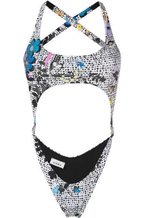 AMIR SLAMA Graphic-print cut-out detailing swimsuit