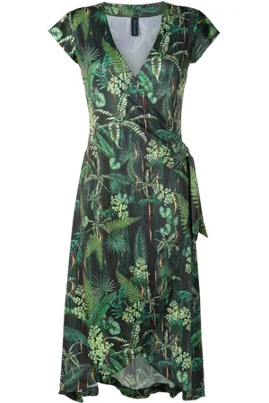 Lygia & Nanny Falc??o leaf-print wrap dress