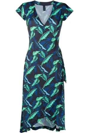 Lygia & Nanny Falc??o leaf-print wrap dress