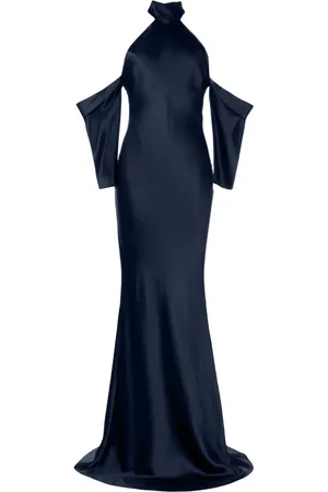 Michelle Mason Halterneck drop-sleeve maxi dress