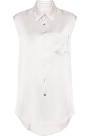 Maison Margiela Ripped-detail satin-weave shirt