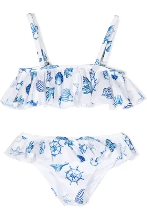 MONNALISA Seashell-print ruffle bikini