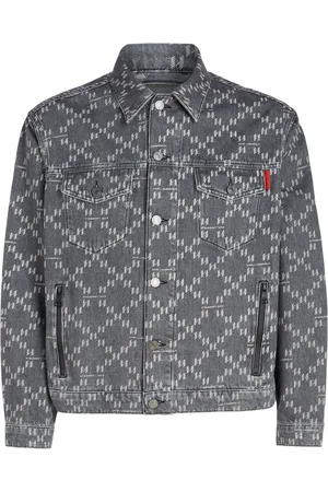 Boxy Fit Checkerboard Laser Print Denim Jacket | boohooMAN USA
