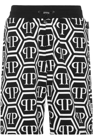 Philipp Plein logo-print strap metallic-threading shorts - Black