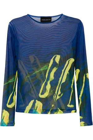 Louisa Ballou Graphic-print sheer mesh top
