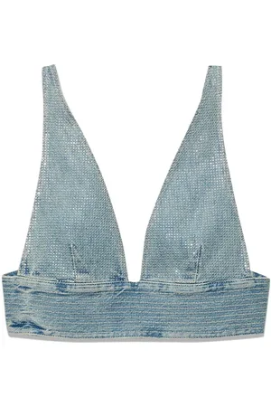 Purple Brand Rhinestone-embellished denim crop top