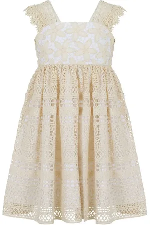 Lapin House floral-embroidery empire dress - White